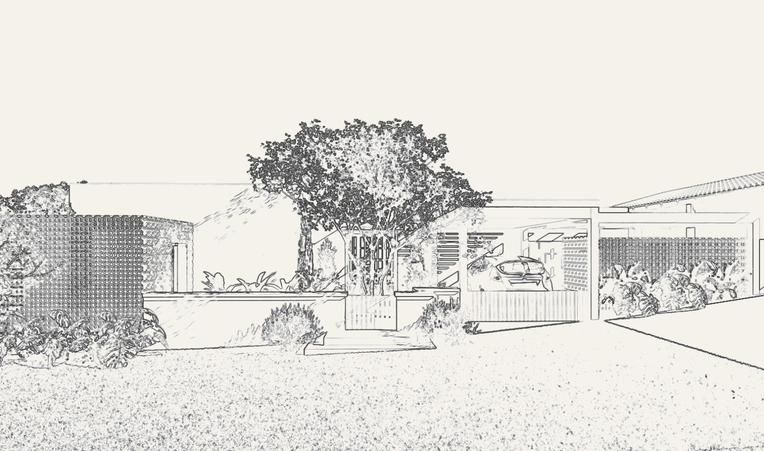 Desenho linear de um projeto residencial da AMBA
